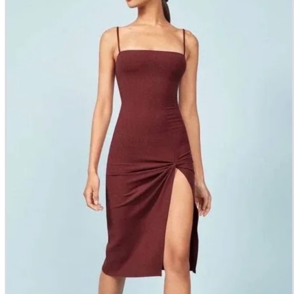 Reformation Scala Burgundy Maroon Knit Midi Slit Dress